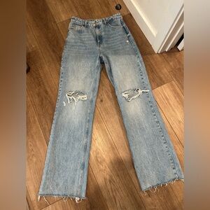 Zara Light Blue Distressed Straight Leg Jeans